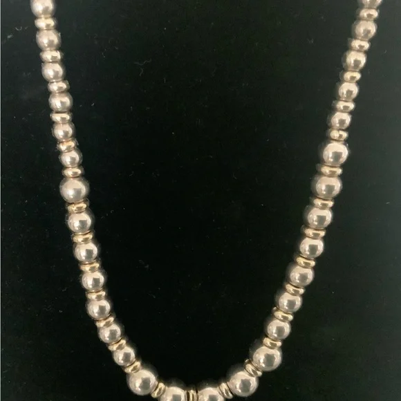 Ross-Simons Gold and Silver graduated  Beaded Necklace - Picture 3 of 8